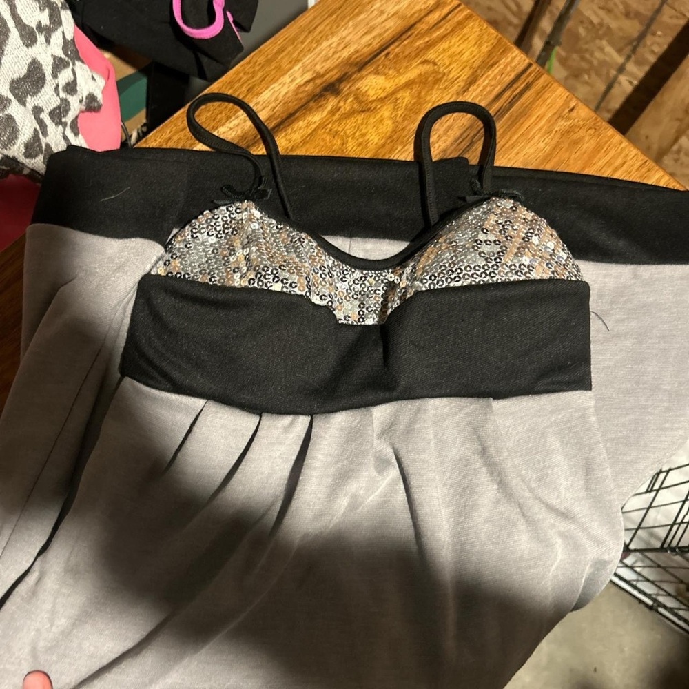 Maurices Gray and Black Sequin-Trim Mini Dress